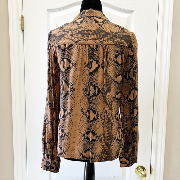 Topshop Snake Print Button-Up Shirt Blouse Brown and Black Size 4 - Picture 11 of 15
